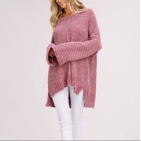 Sweaters - Oversized Pink Chenille Sweater